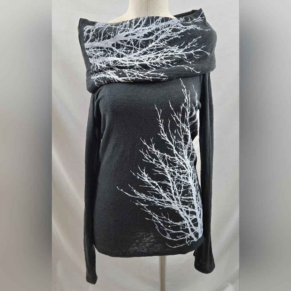 Avalove Women's Charcoal Tree Branch Cowl Neck Top Measures Medium/Large - Picture 4 of 10